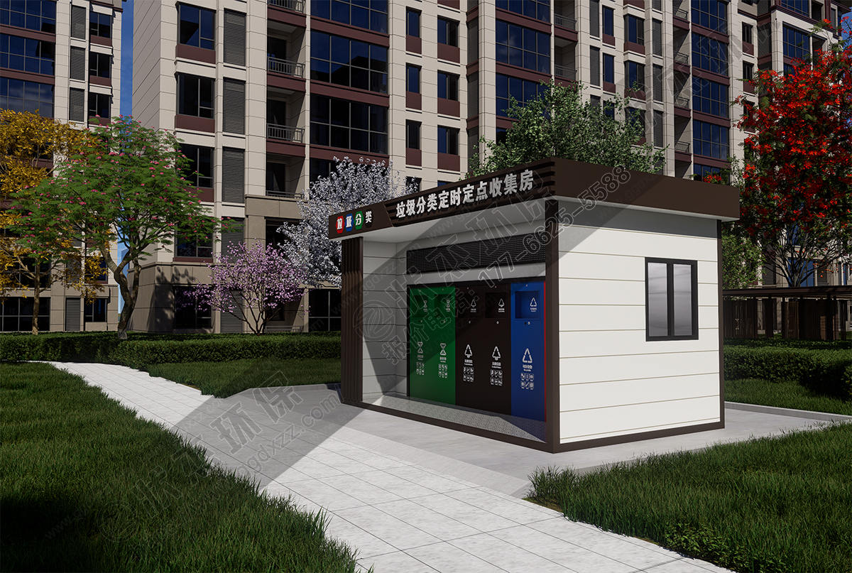 新中式簡約平頂垃圾分類房帶擋雨廊右視圖