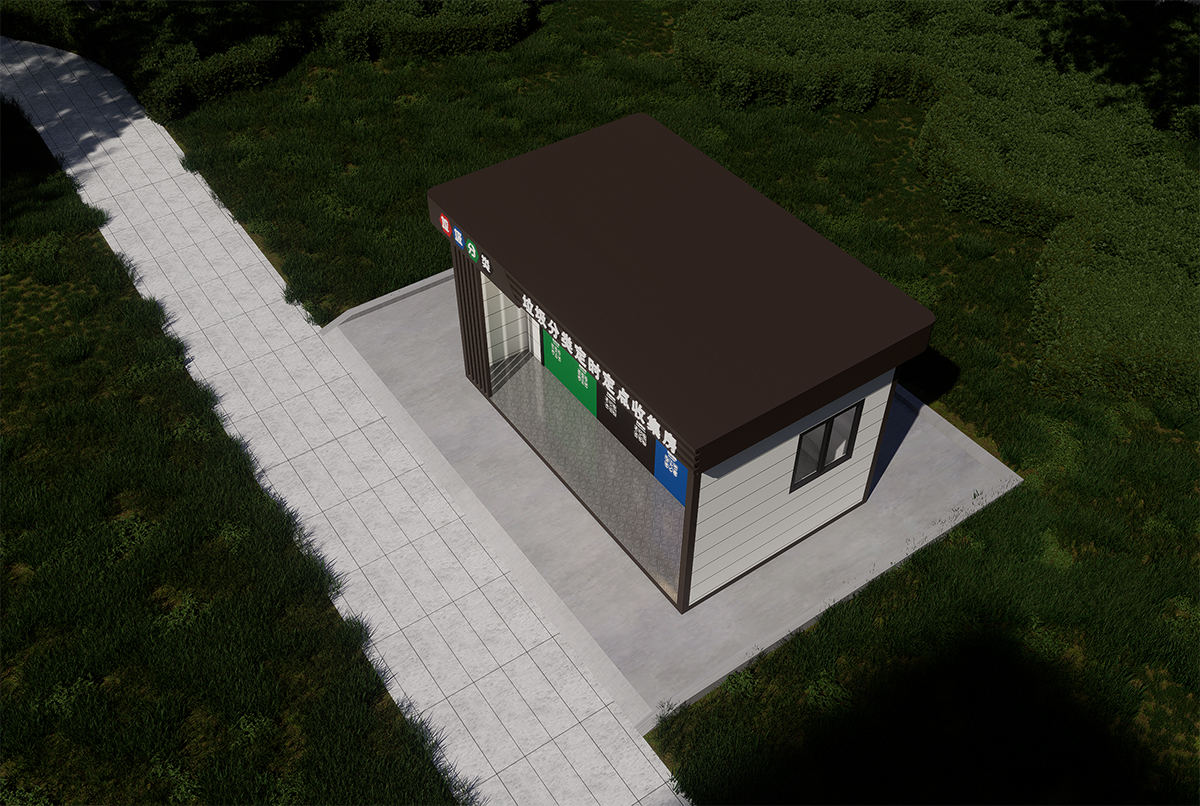 新中式簡約平頂垃圾分類房帶擋雨廊俯視圖