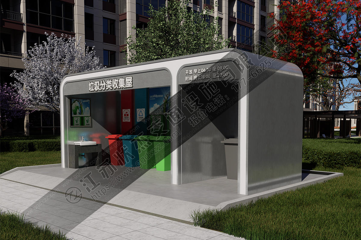 不銹鋼垃圾分類收集屋右視圖
