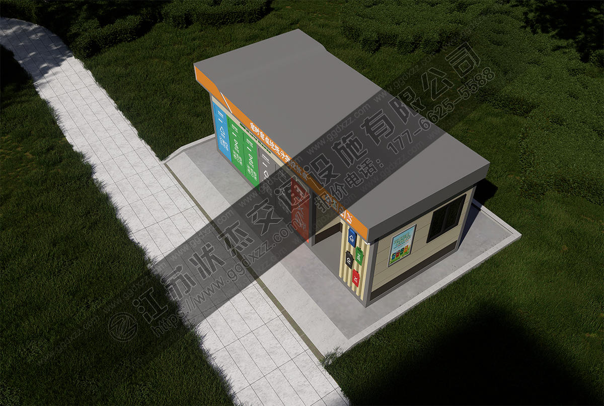 智能垃圾分類房積分兌換滿溢報警俯視圖