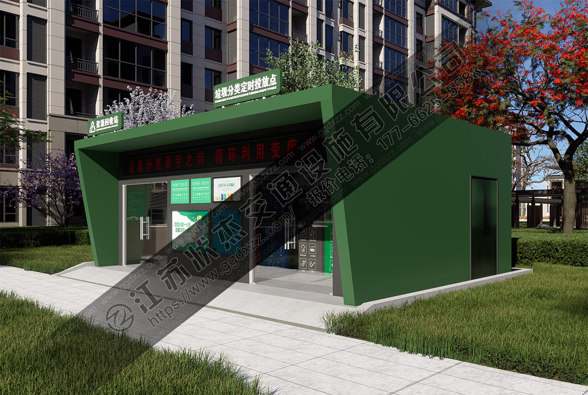 小區智能環保多功能垃圾分類房右視圖