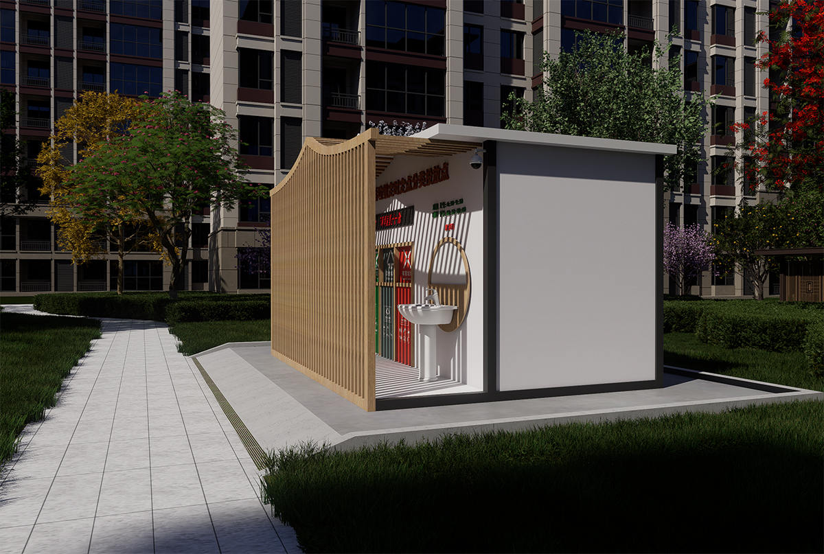 防腐木景觀垃圾分類房右前視圖