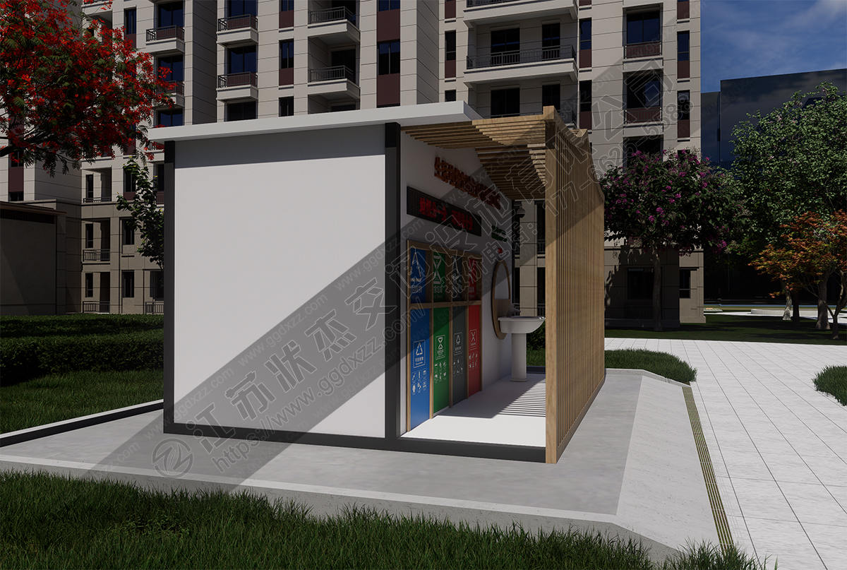 防腐木景觀垃圾分類房左視圖