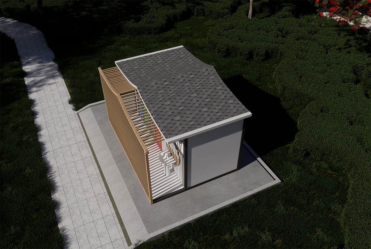 防腐木景觀垃圾分類房俯視圖