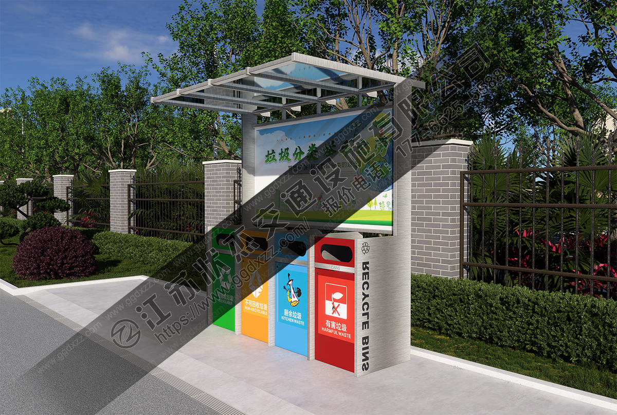 簡易垃圾分類亭右視圖