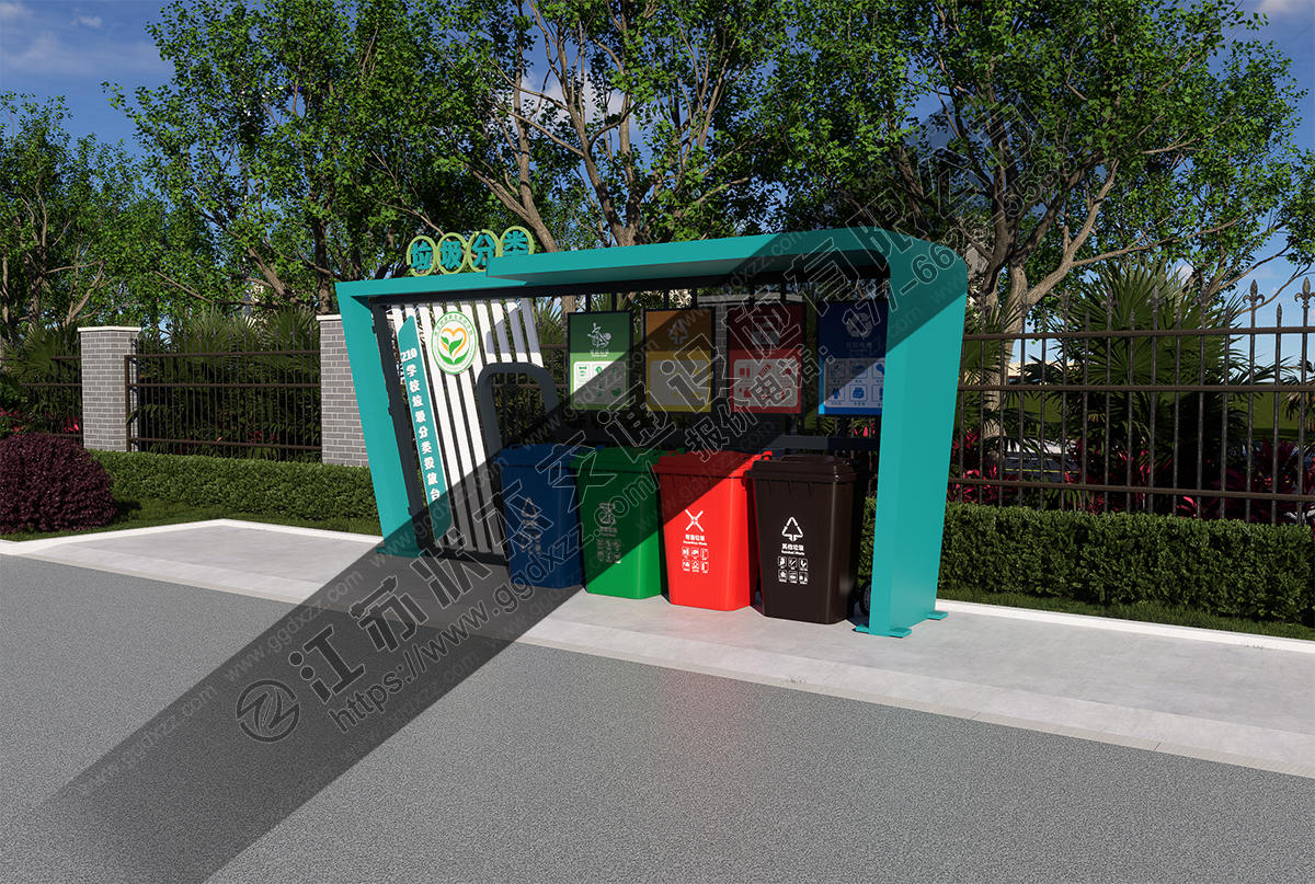學校垃圾分類投放亭側視圖