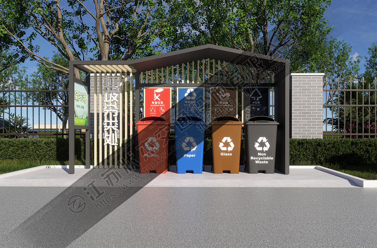 公園景區垃圾分類亭前視圖