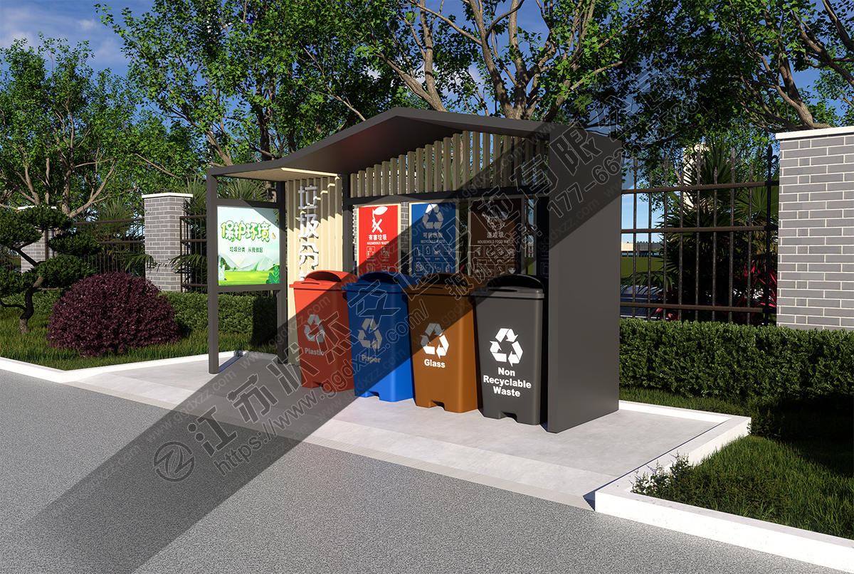 公園景區垃圾分類亭右視圖