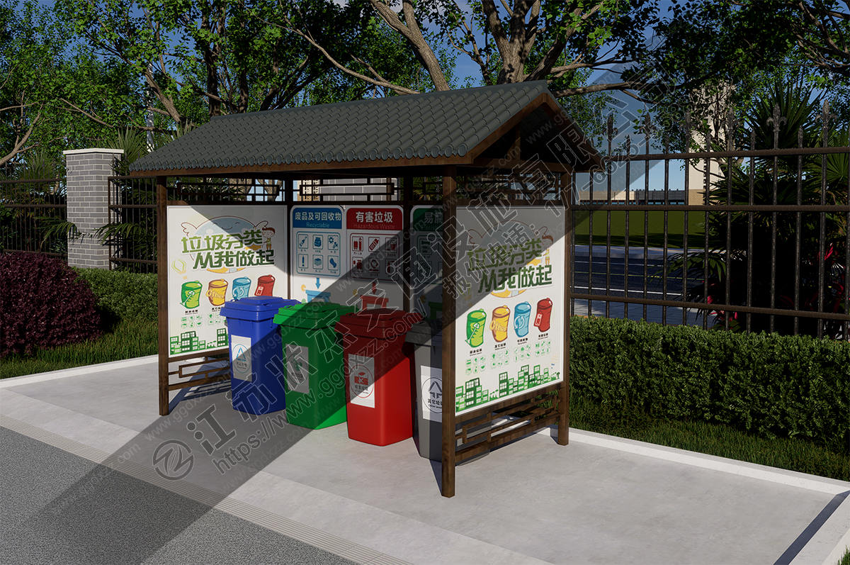 仿古垃圾分類亭右視圖