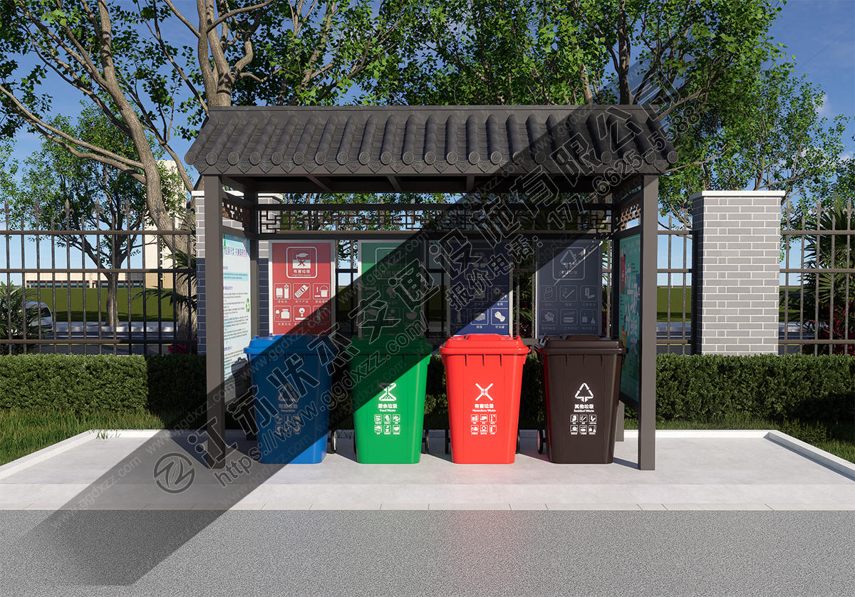 小區仿古垃圾分類亭前視圖