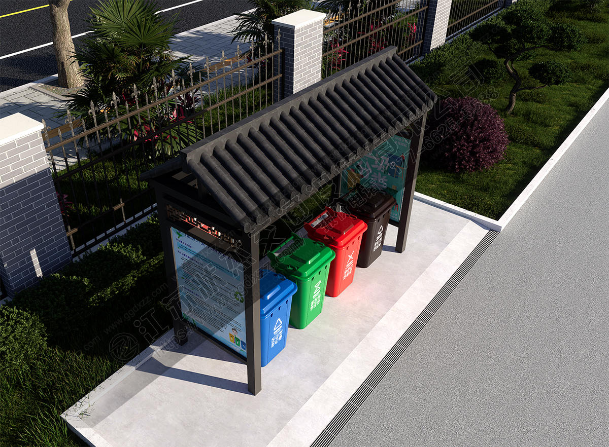 小區仿古垃圾分類亭俯視圖