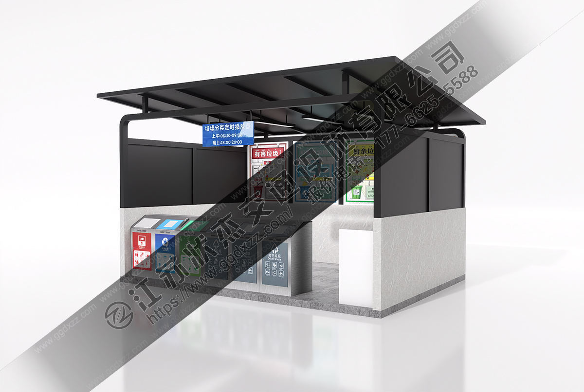 帶遮雨棚洗手池垃圾分類亭右視圖