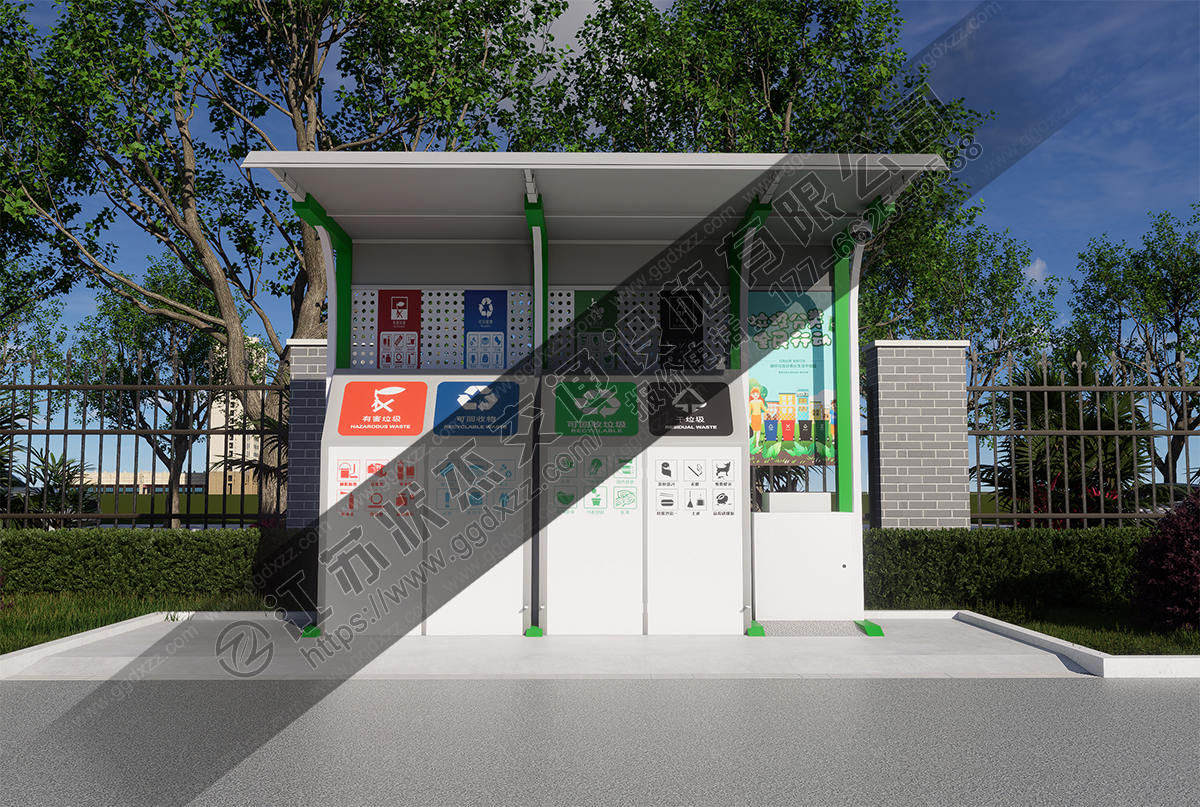 腳踏式垃圾分類亭帶洗手盆前視圖