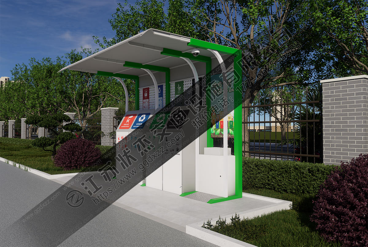 腳踏式垃圾分類亭帶洗手盆右視圖