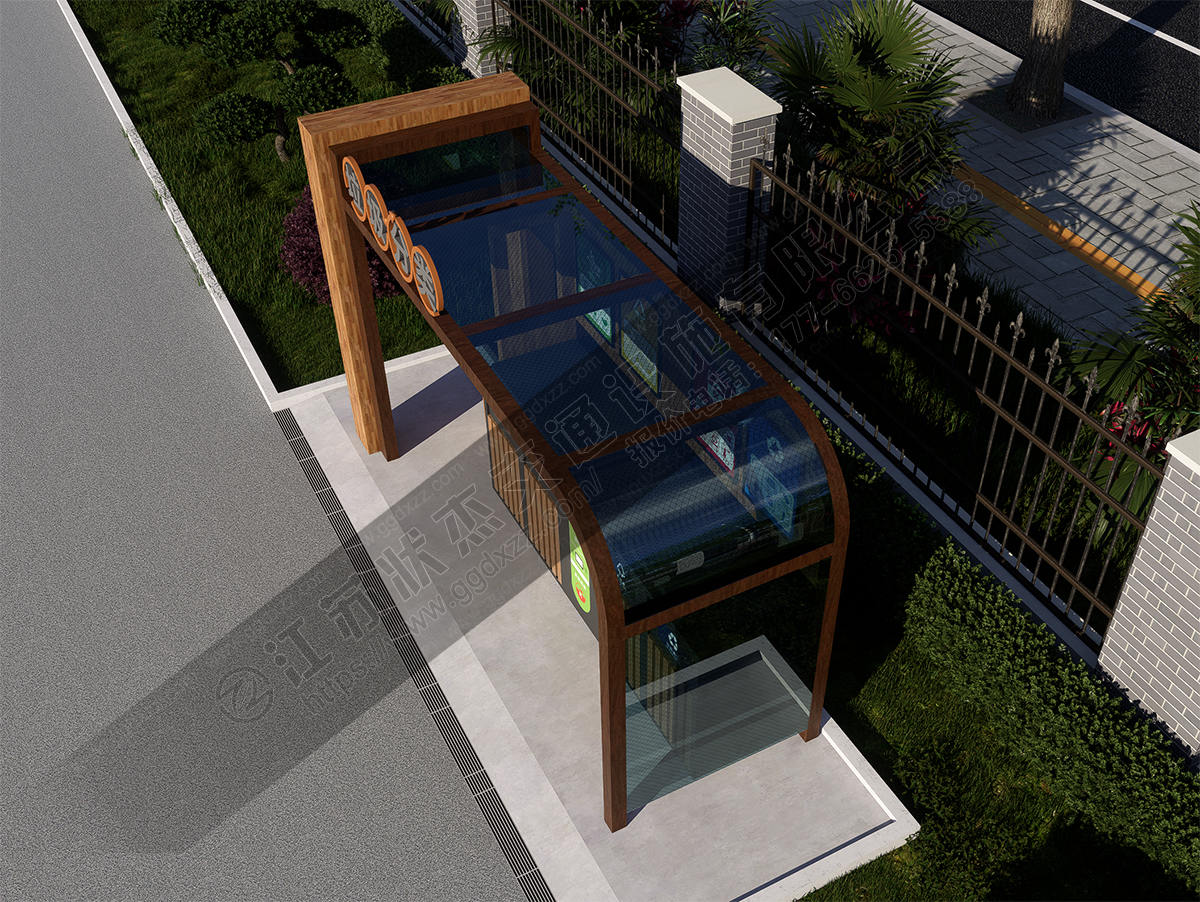 景區仿古木紋垃圾分類亭帶洗手俯視圖