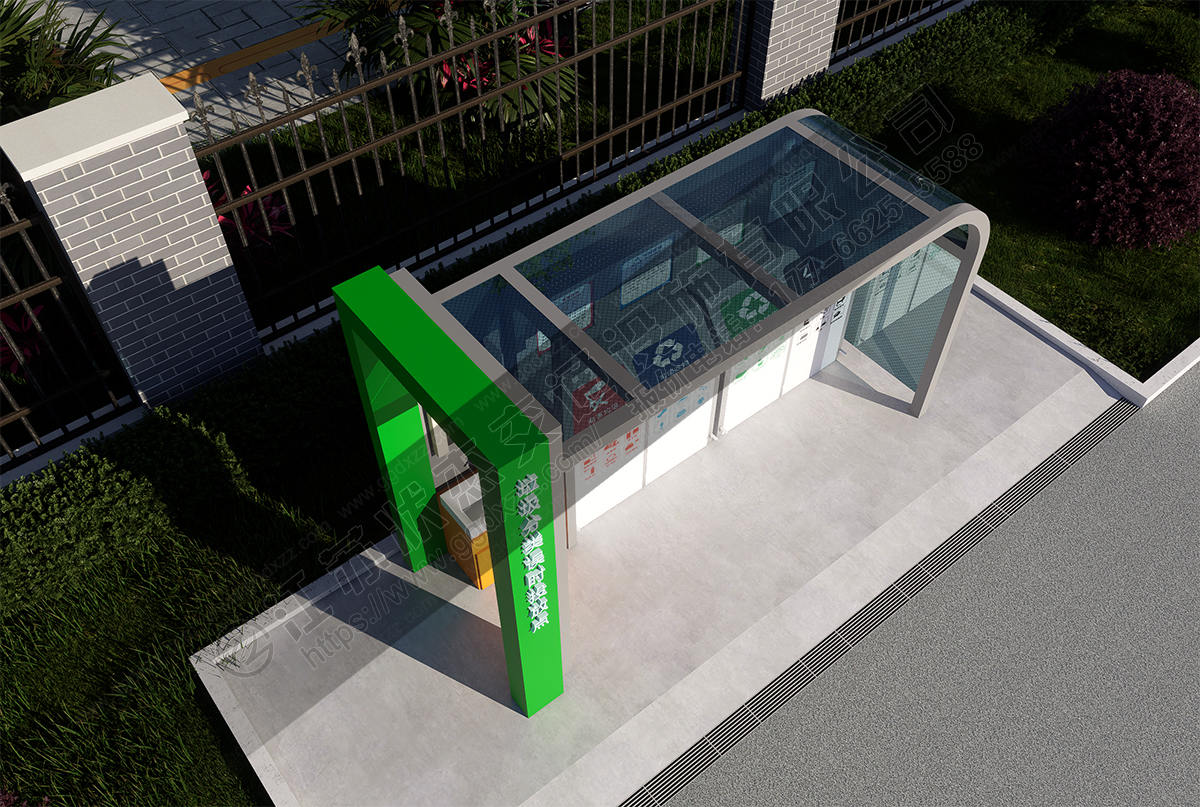 多功能便民服務垃圾分類亭配備洗手池遠程監控俯視圖