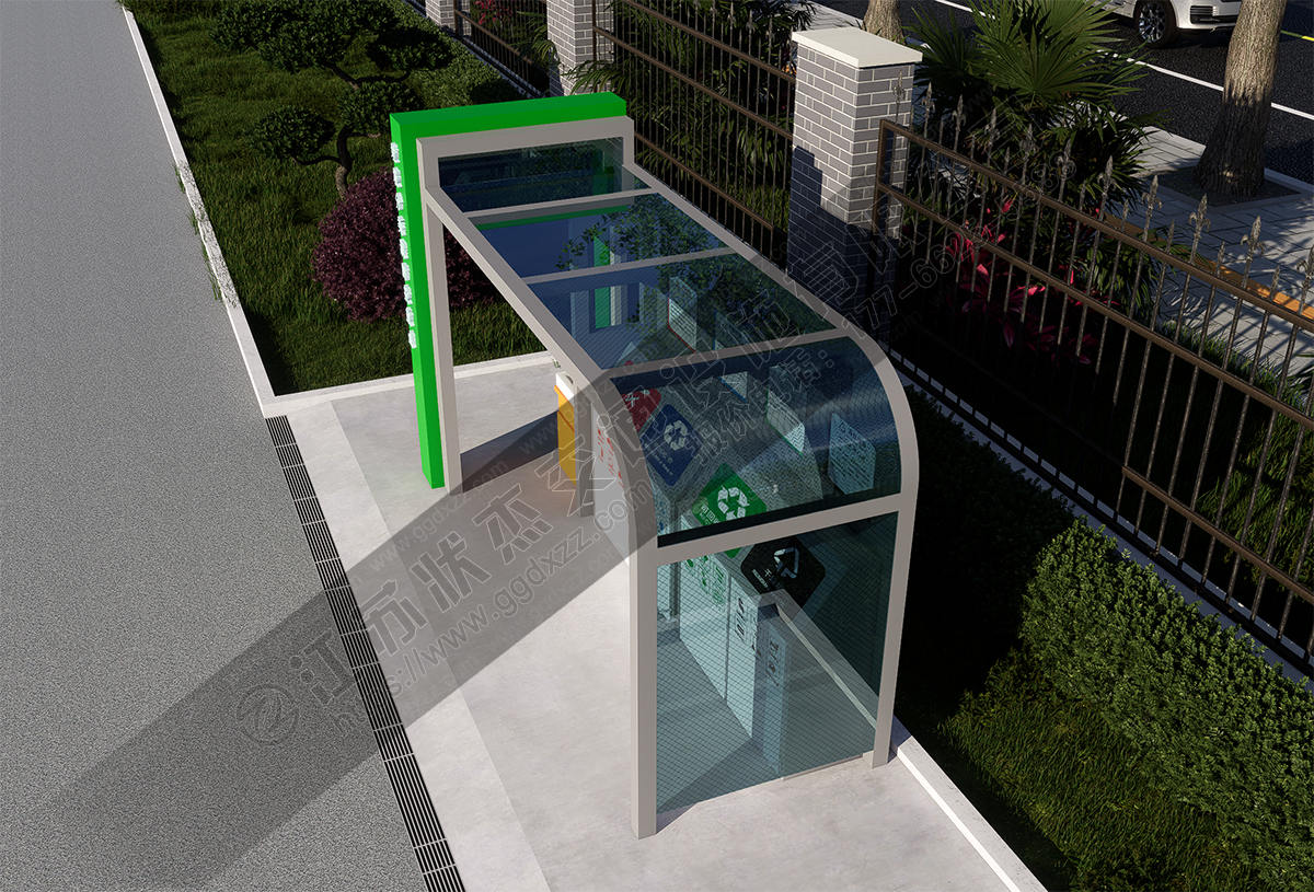 多功能便民服務垃圾分類亭配備洗手池遠程監控俯視圖