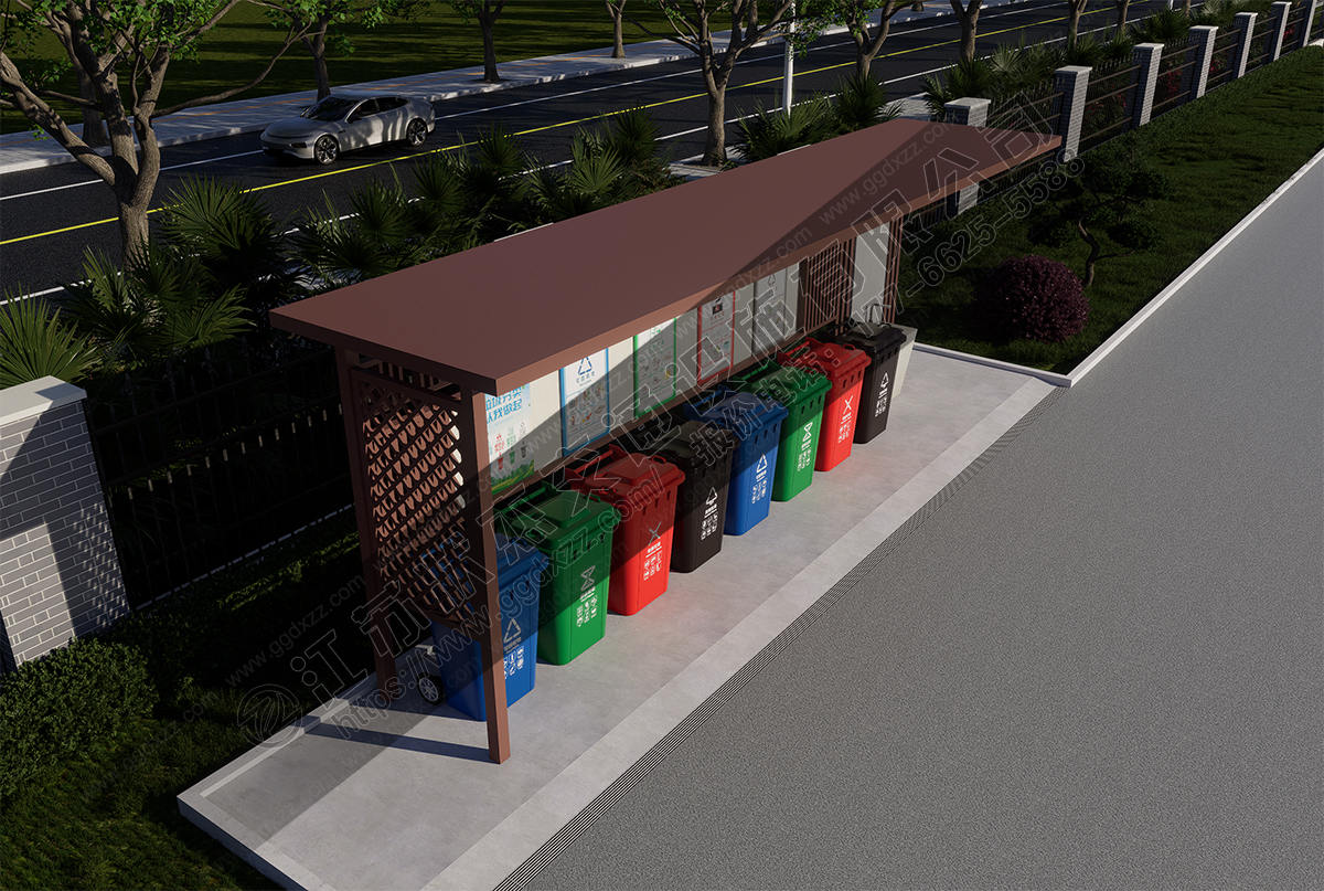 帶遮雨棚垃圾分類亭俯視圖