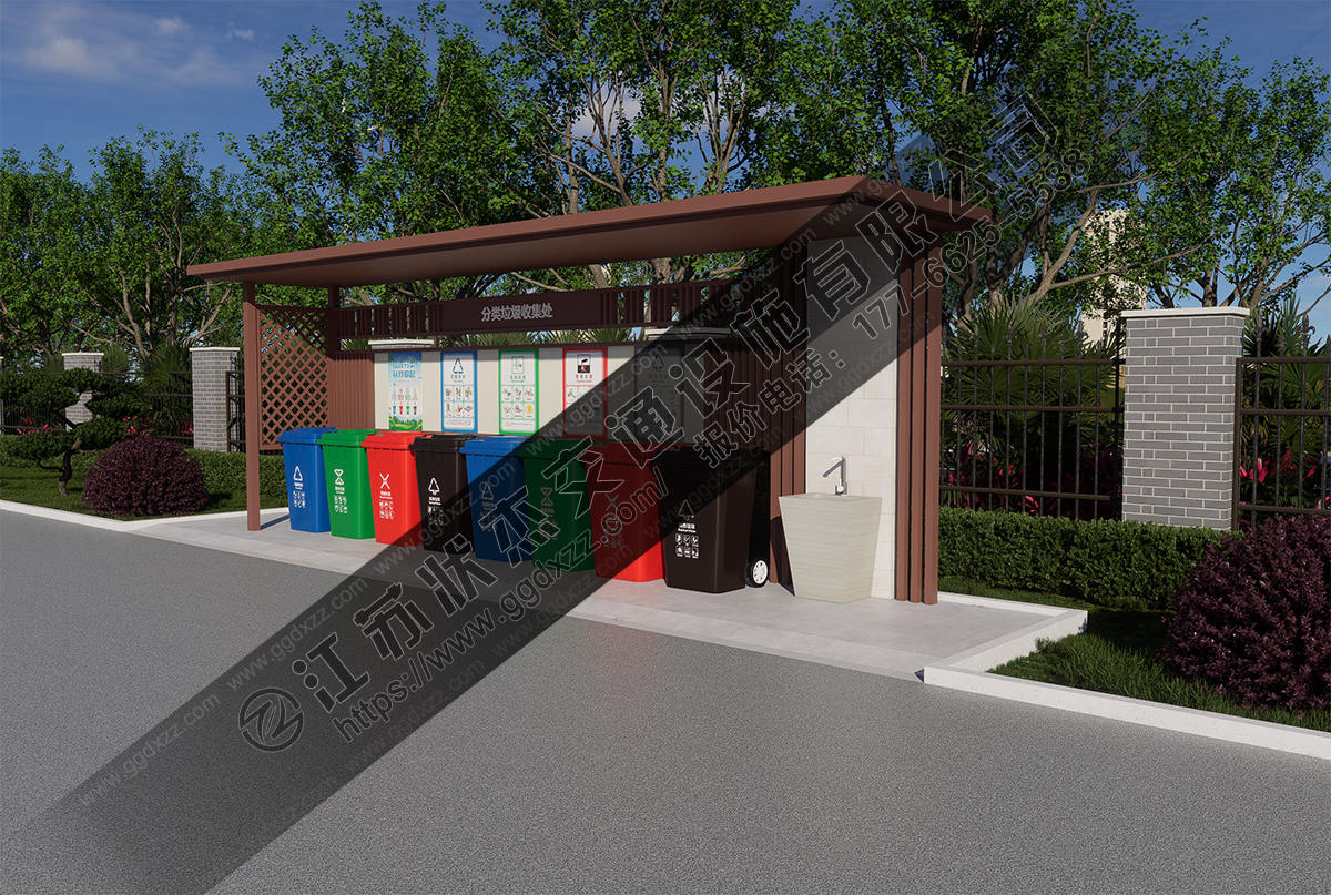 帶遮雨棚垃圾分類亭右視圖