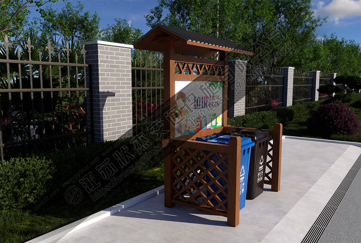 兩分類垃圾分類收集亭俯視圖