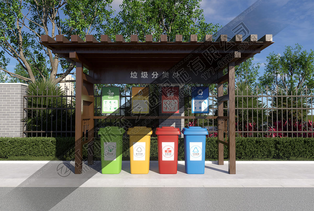 小區垃圾分類投放亭前視圖