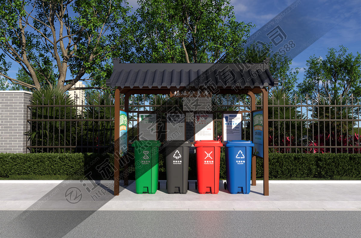仿古垃圾分類亭前視圖