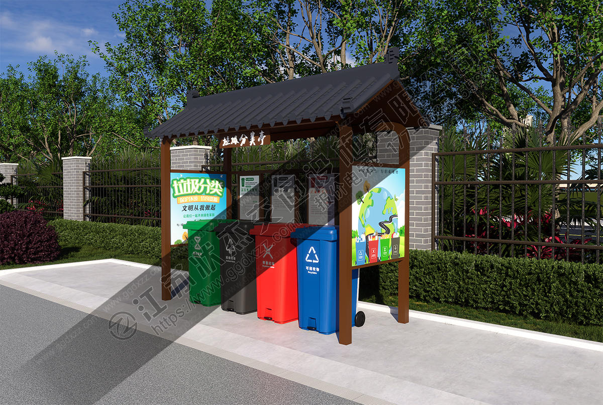 仿古垃圾分類亭右視圖