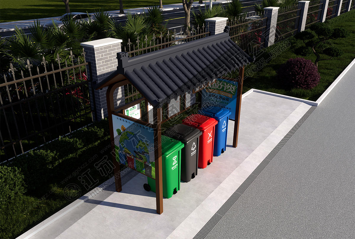 仿古垃圾分類亭俯視圖