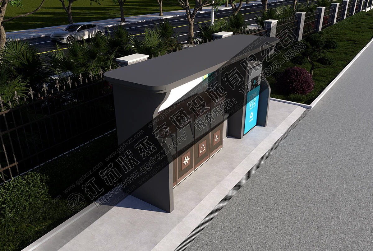 鋼結構垃圾分類亭帶洗手池右視圖