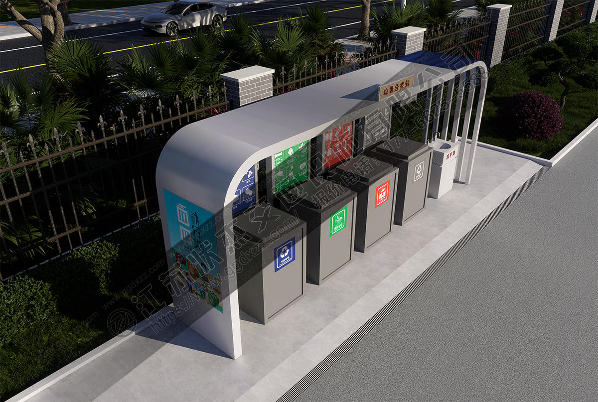 小區帶洗手池垃圾分類亭俯視圖