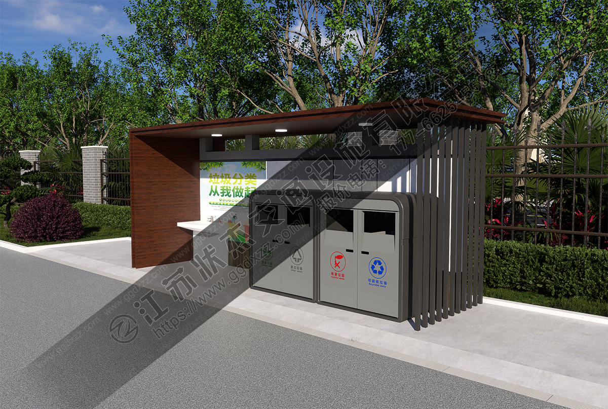 防雨防曬垃圾分類亭右視圖