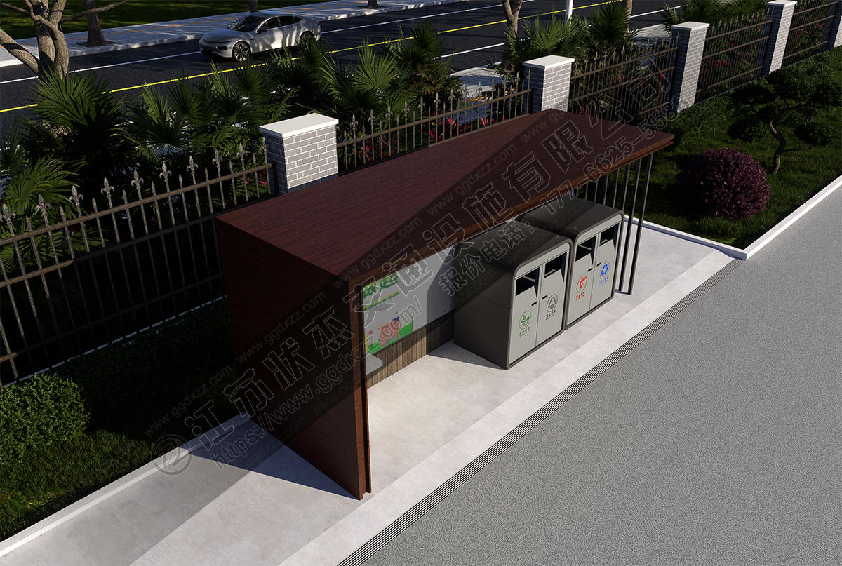 防雨防曬垃圾分類亭俯視圖