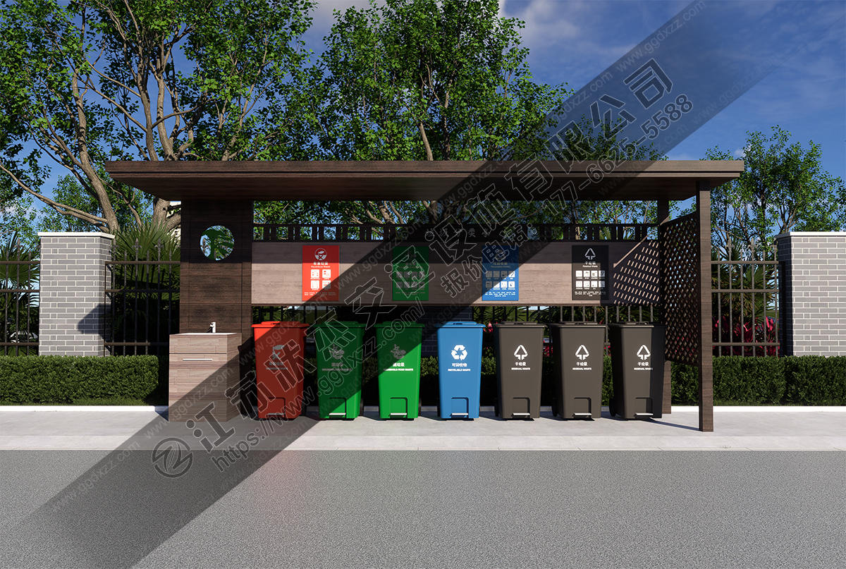 帶洗手池加長垃圾分類亭前視圖