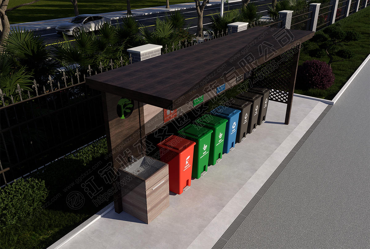 帶洗手池加長垃圾分類亭俯視圖
