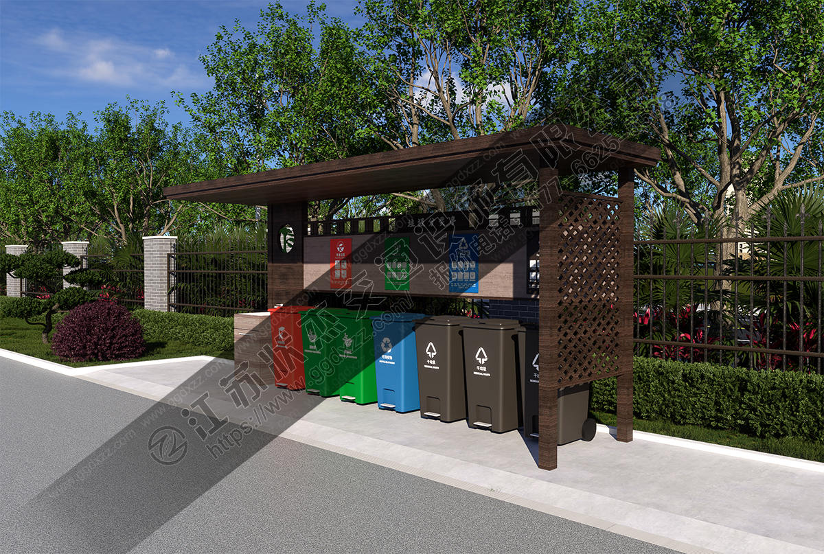 帶洗手池加長垃圾分類亭右視圖
